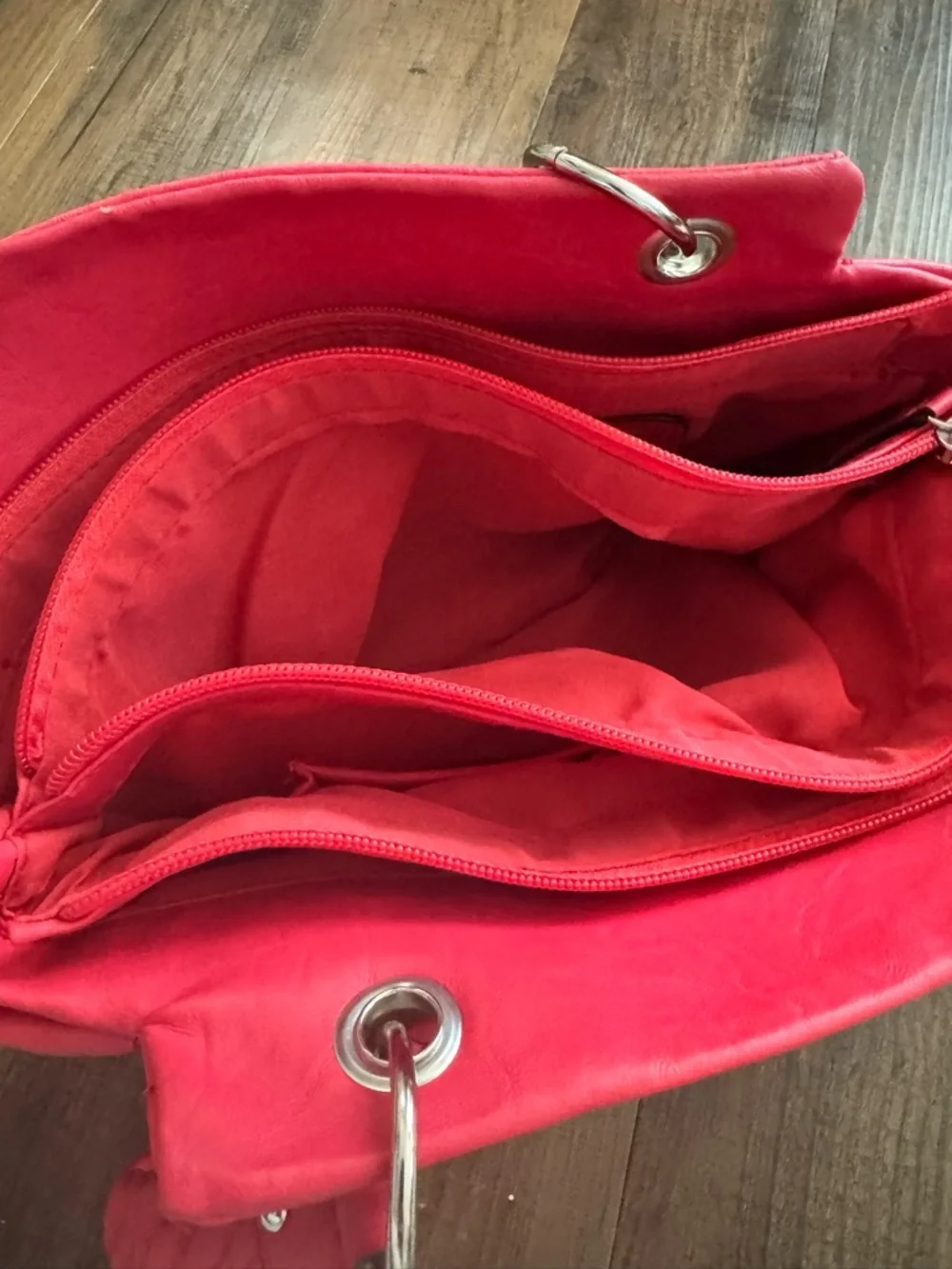 Rosetti Braided Handle Handbag Faux Leather Shoulder Bag Salmon Pink 14”x9.5”.